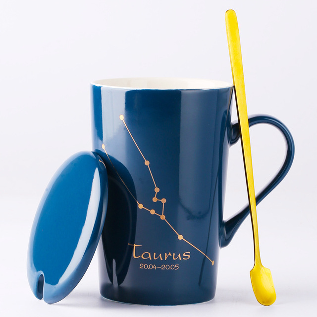 Celestial Blue Zodiac Mug with Golden Spoon | Horoscope themed Mug