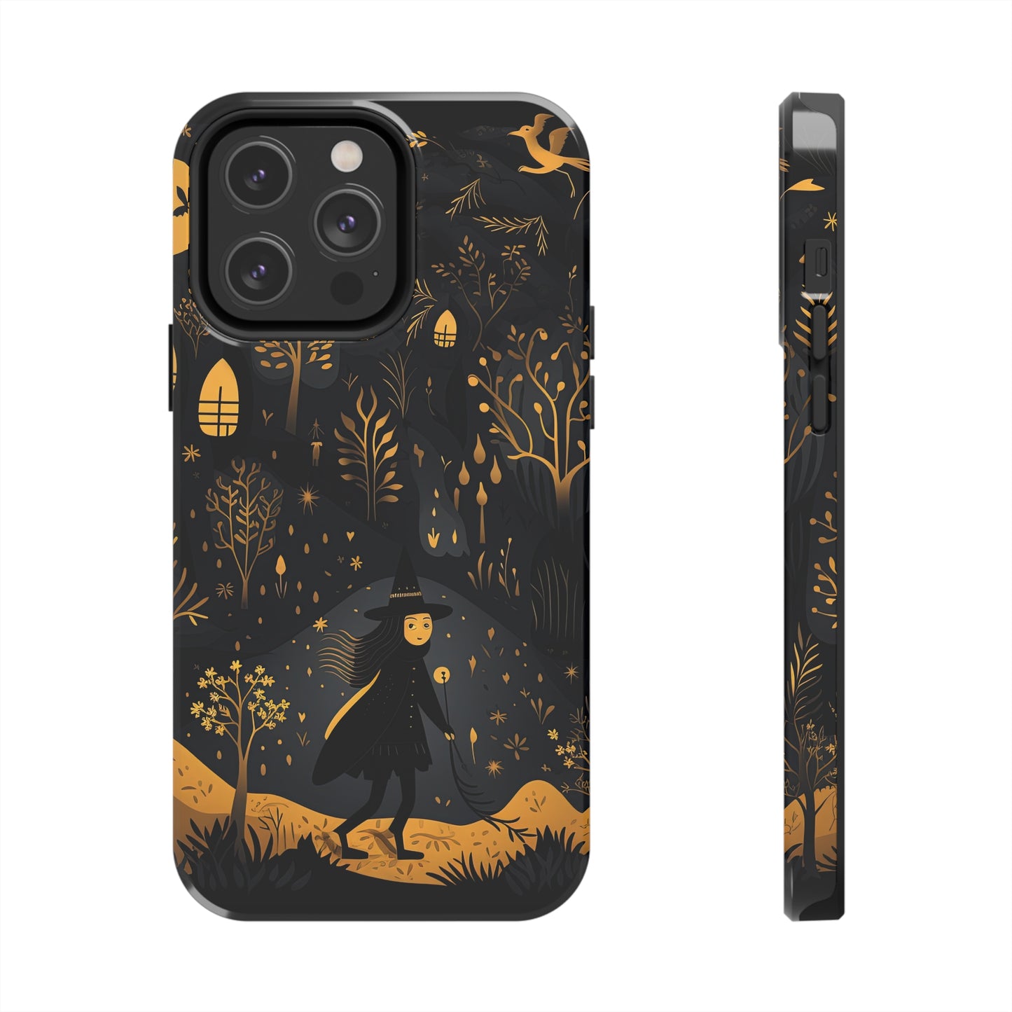 Dark Forest Witch Tough iPhone Cases | Baba Yaga in Creepy, Eerie Woods with a Broom | Impact-resistant, Shock-Absorbant | Premium Design