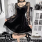 Elegant Goth Black Floral - Lace Dress | Gothic, Emo, Long Sleeve, Corset Dress