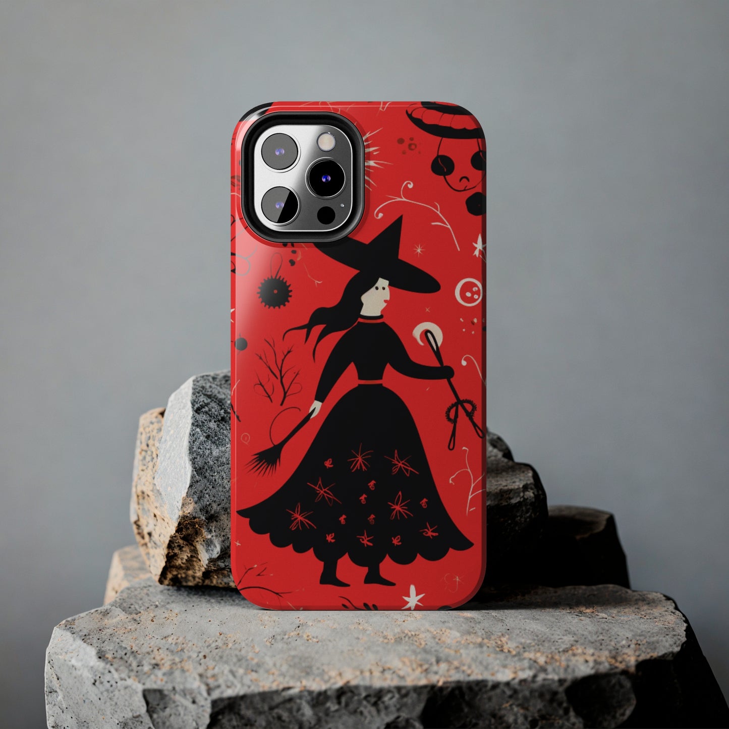 Red Dark Forest Witch Tough iPhone Cases | Abstract Witchy Protective Phone Case | Impact-Resistant, Anti-Shock | iPhone 15