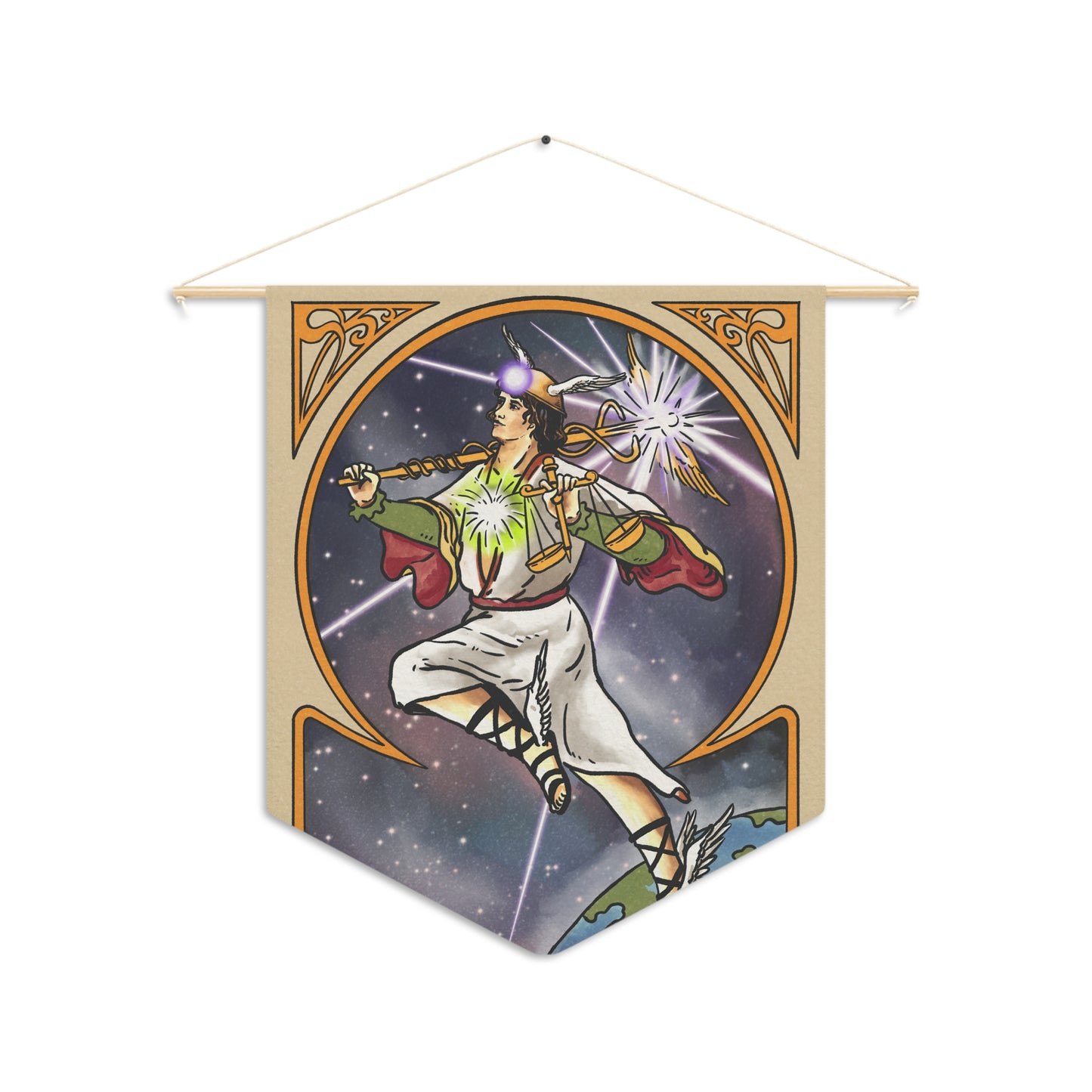 'The Fool Becomes Enlightened' Tarot Card Hanging Wall Pennant | Greek God Hermes