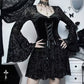 Elegant Goth Black Floral - Mesh/Lace Dress | Gothic, Emo, Long Sleeve, Corset Dress