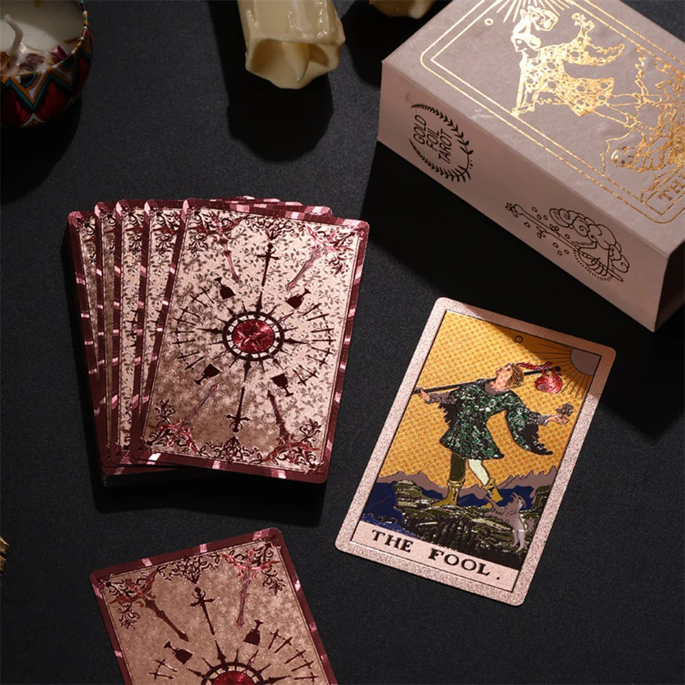 Luxury Pink Gold-Foil Tarot Deck | 80 Waterproof Cards + English Guidebook
