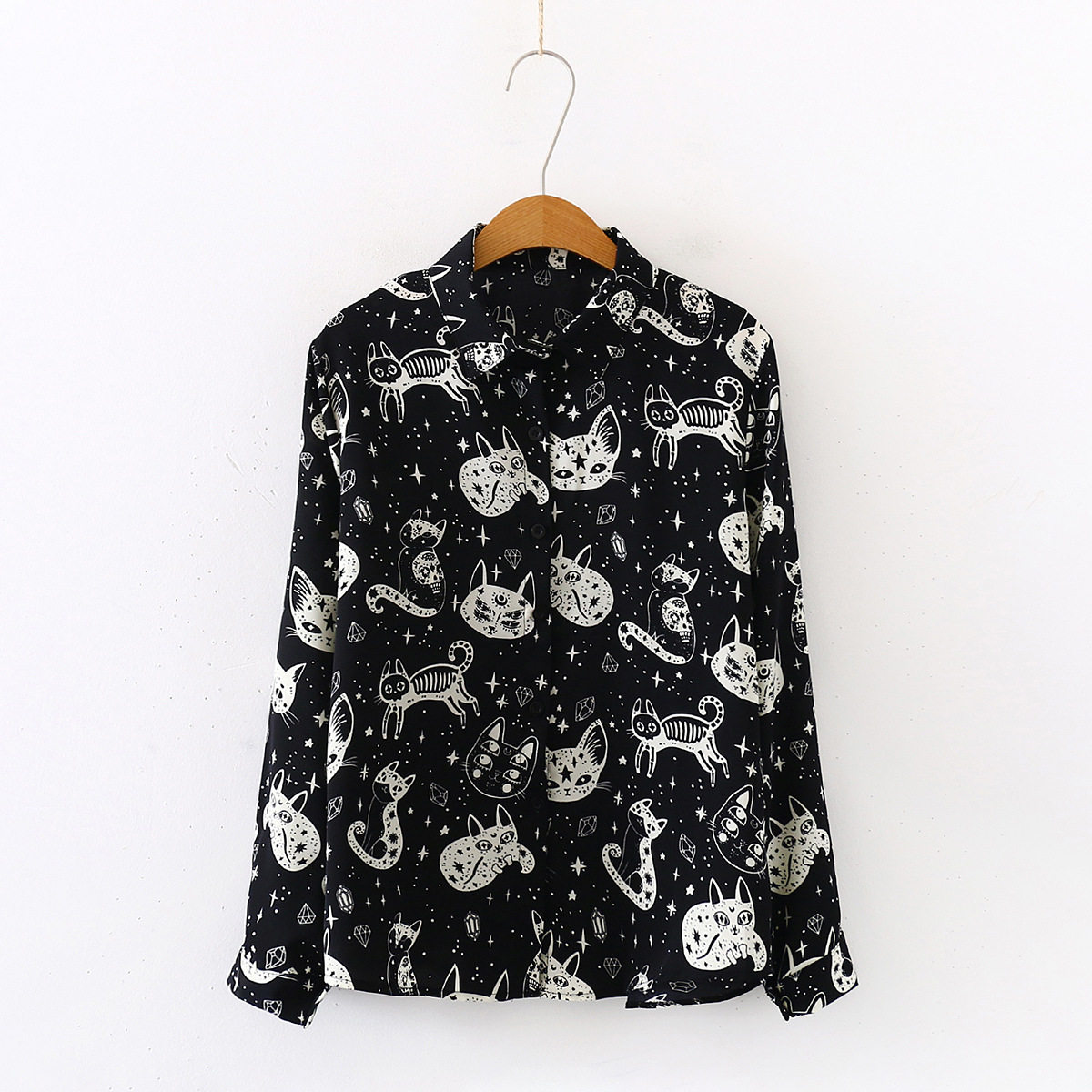 Women's Witchy Spiritual Cat Button Up Shirt