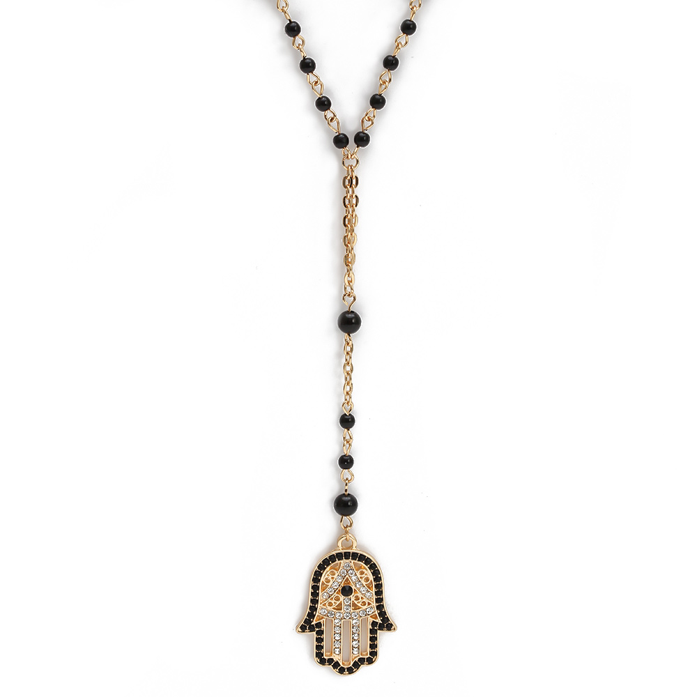 Hand of Fatima Gold Beaded - Chain Necklace | Evil Eye, Nazar Jewelry