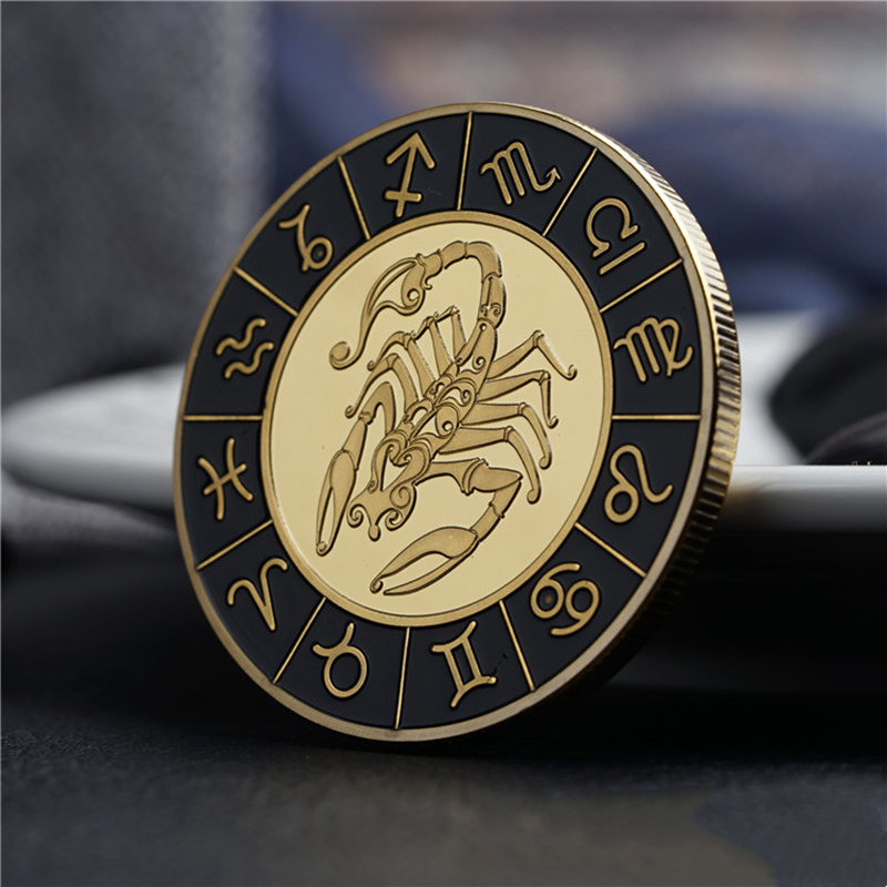 Gold / Black Zodiac Coin - Stainless Steel - Horoscope, Astrology theme