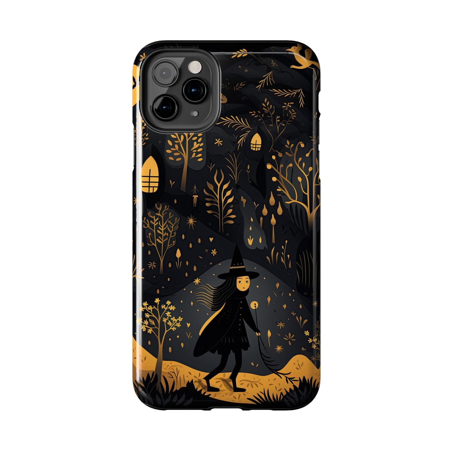 Dark Forest Witch Tough iPhone Cases | Baba Yaga in Creepy, Eerie Woods with a Broom | Impact-resistant, Shock-Absorbant | Premium Design