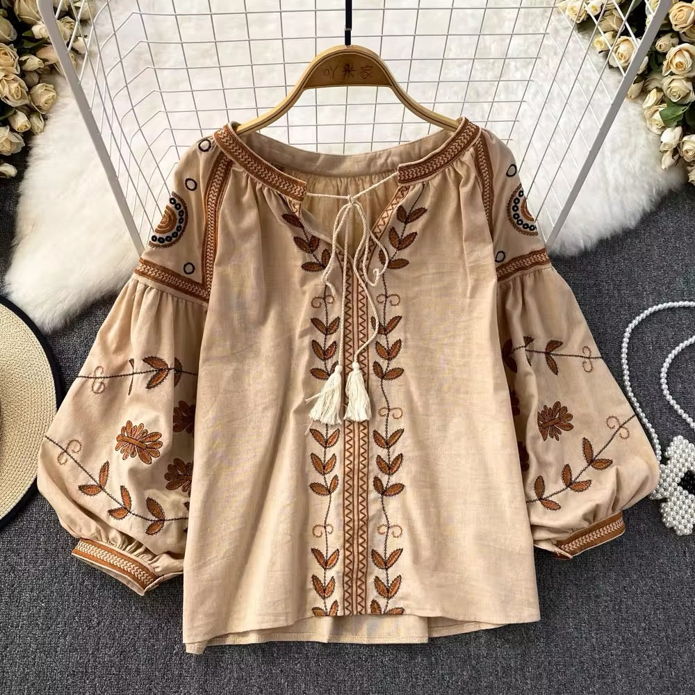 Bohemian Nature’s Essence Autumn Sleeve Top, High-Quality Stiched Design and Pattern