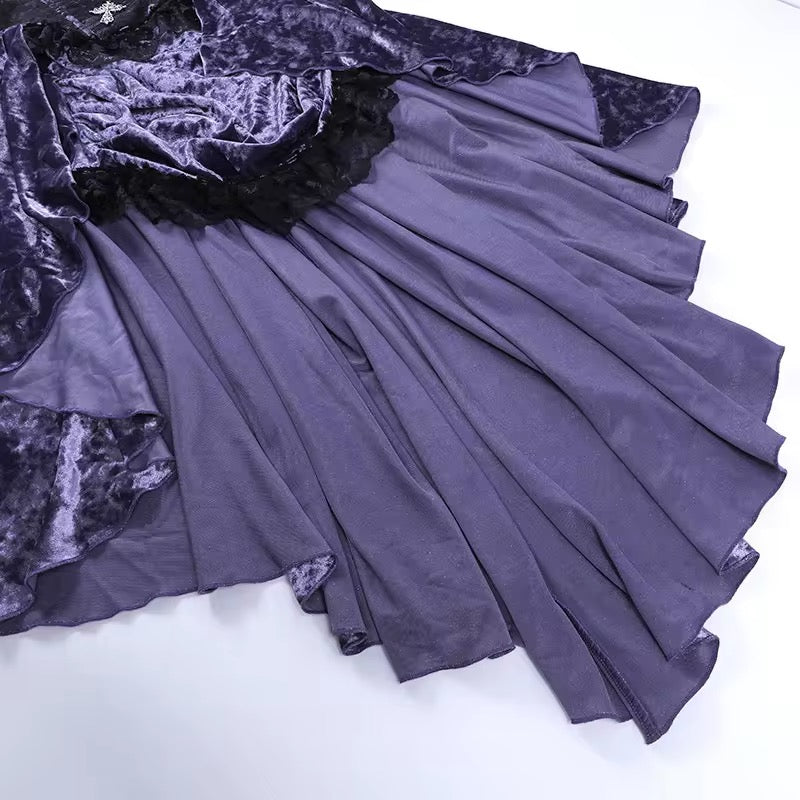 Elegant Goth Purple Velvet Dress | Gothic, Emo, Strap Sleeve Style