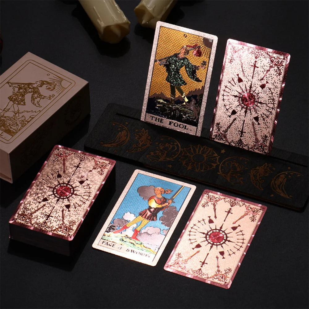 Luxury Pink Gold-Foil Tarot Deck | 80 Waterproof Cards + English Guidebook