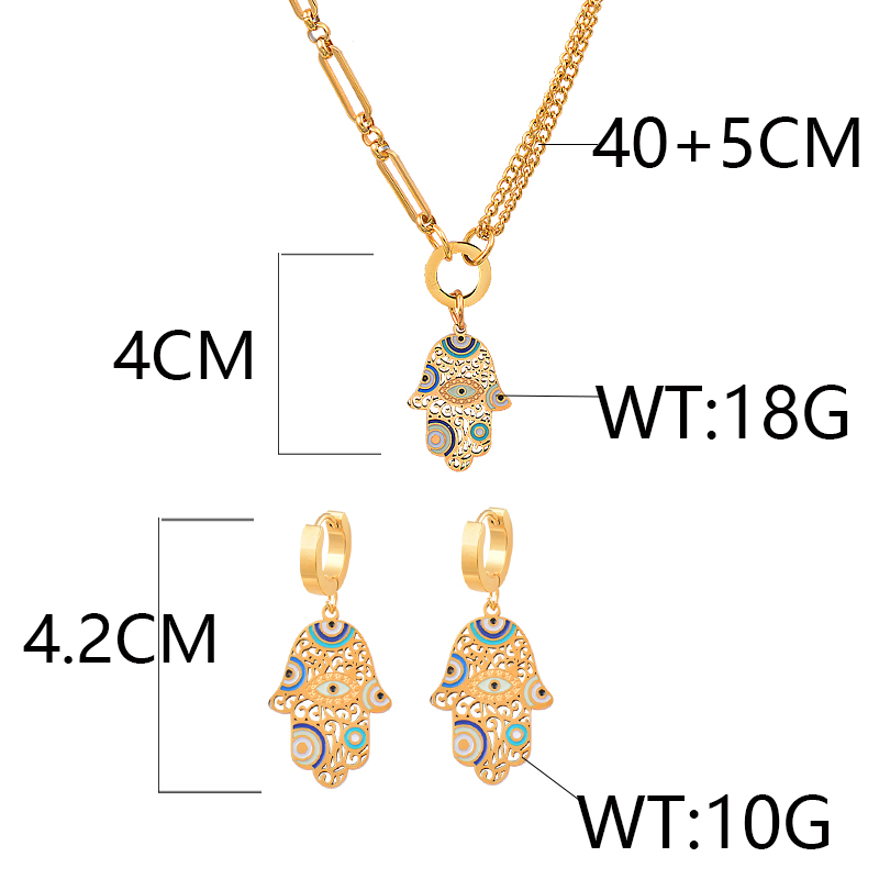 Gold Evil Eye Hamsa Earrings & Necklace Set | 316L Stainless Steel Nazar Jewelry