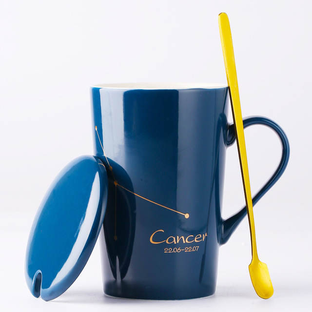 Celestial Blue Zodiac Mug with Golden Spoon | Horoscope themed Mug