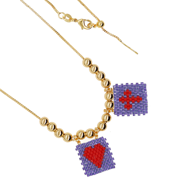 Beaded Heart and Cross Gold Necklace | Artistic Stainless Steel Jewlery