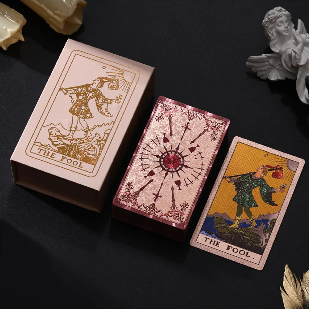 Luxury Pink Gold-Foil Tarot Deck | 80 Waterproof Cards + English Guidebook