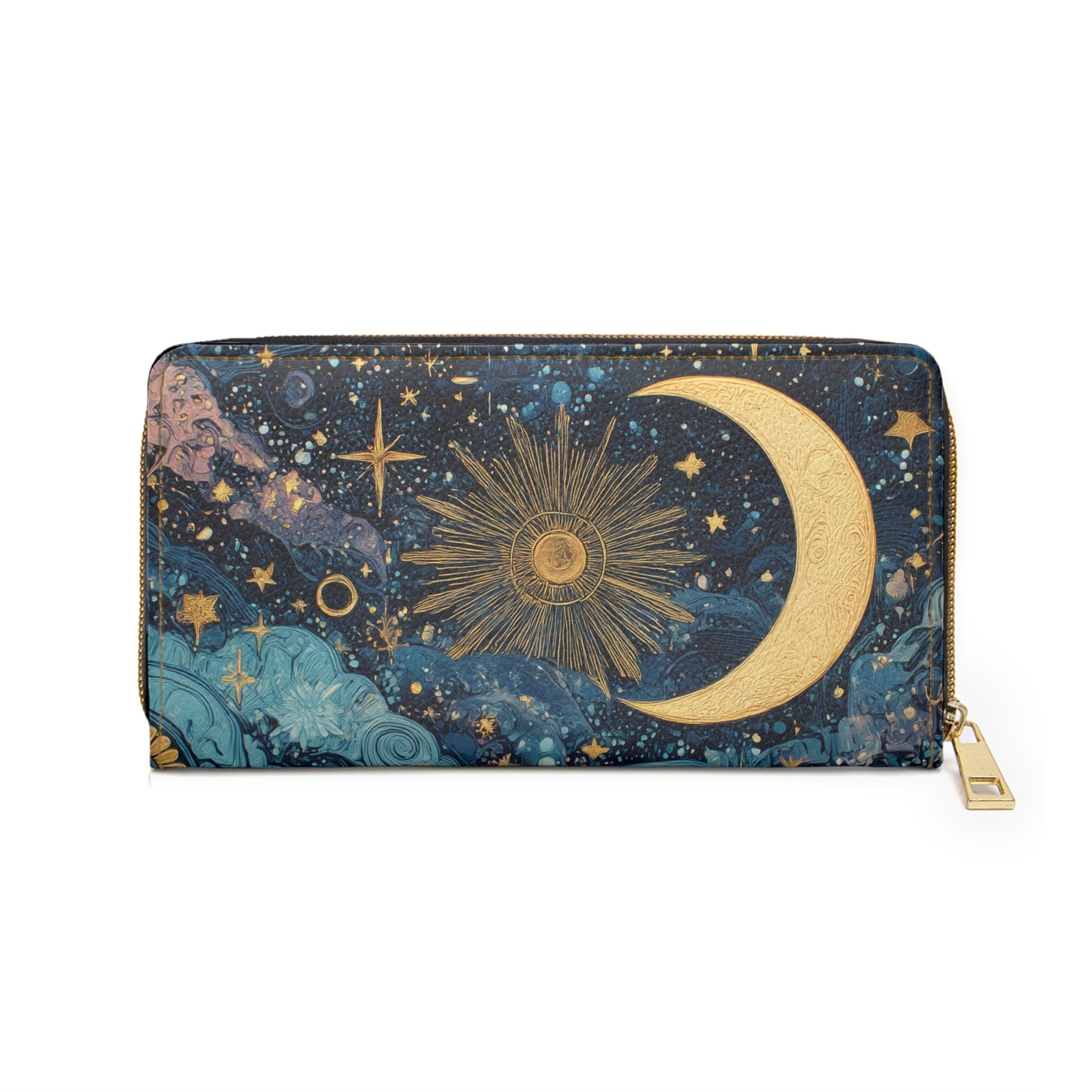 Whimsigoth Moon & Sun Celestial Zipper Wallet — Whimsical Nightscape Wallet
