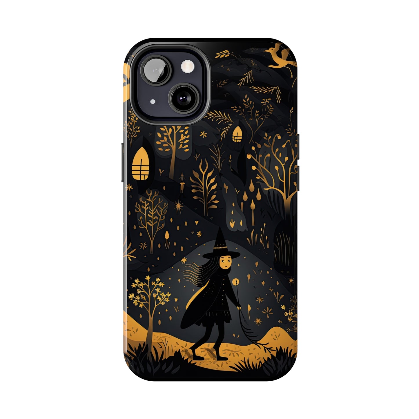 Dark Forest Witch Tough iPhone Cases | Baba Yaga in Creepy, Eerie Woods with a Broom | Impact-resistant, Shock-Absorbant | Premium Design