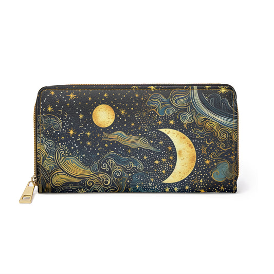 Celestial Moon Wallet | Starry Night Sky Themed with Zipper
