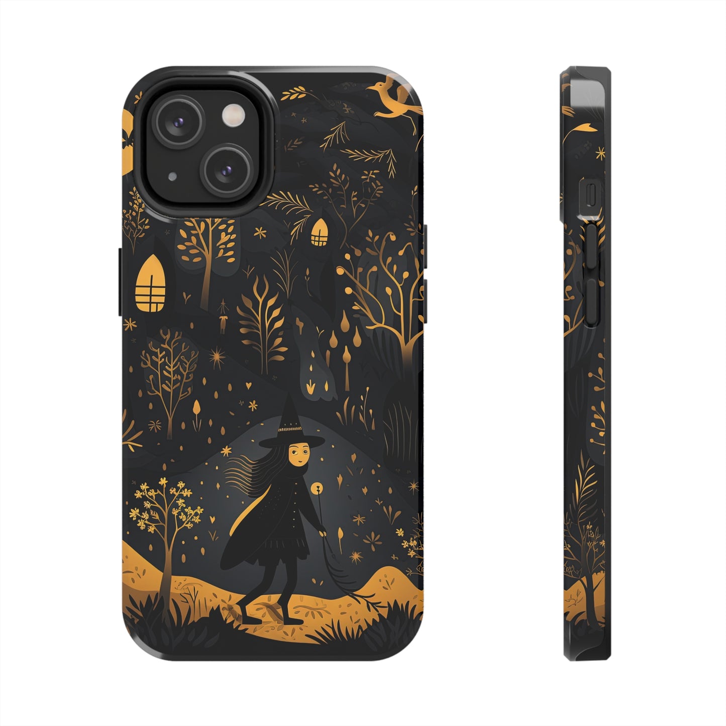 Dark Forest Witch Tough iPhone Cases | Baba Yaga in Creepy, Eerie Woods with a Broom | Impact-resistant, Shock-Absorbant | Premium Design