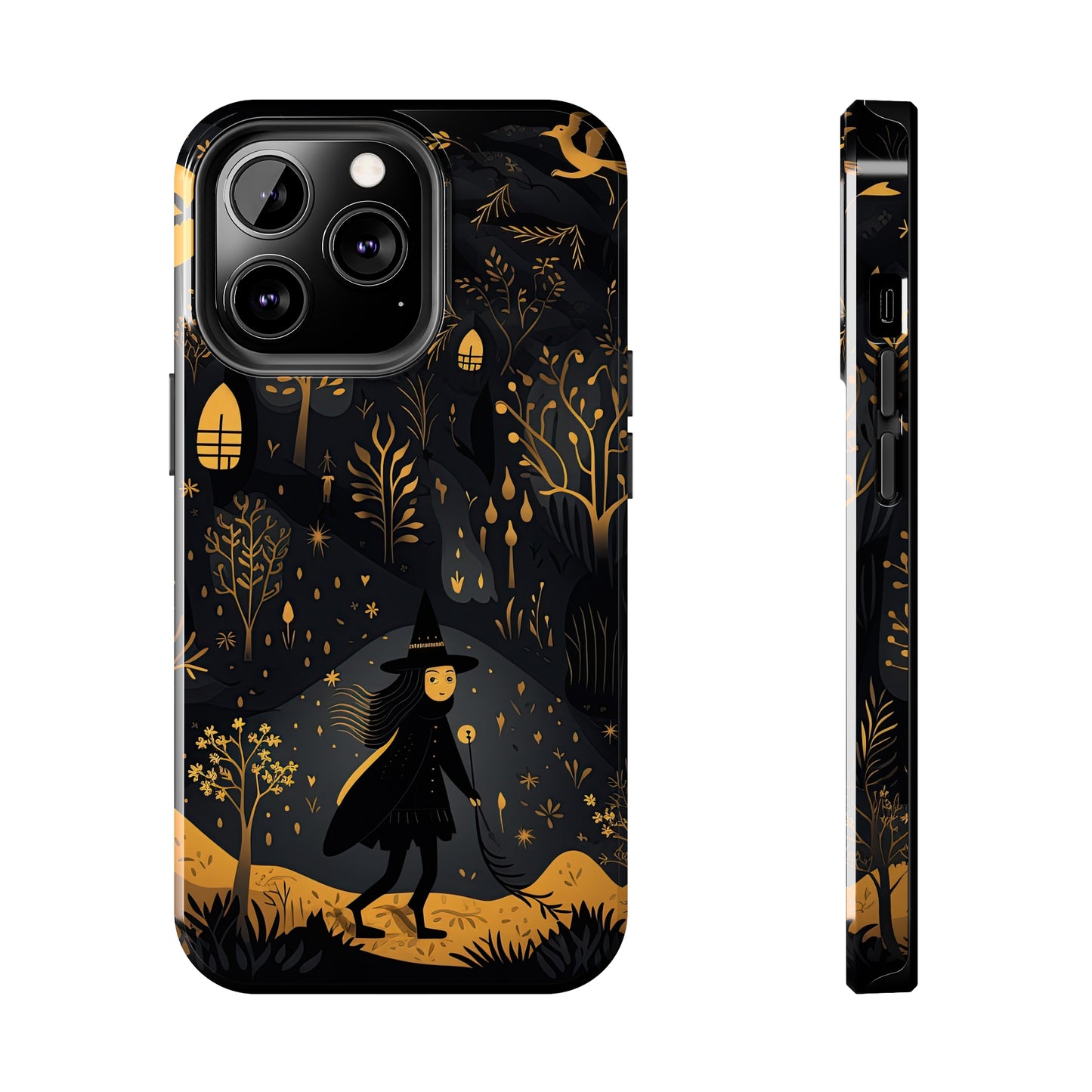 Dark Forest Witch Tough iPhone Cases | Baba Yaga in Creepy, Eerie Woods with a Broom | Impact-resistant, Shock-Absorbant | Premium Design