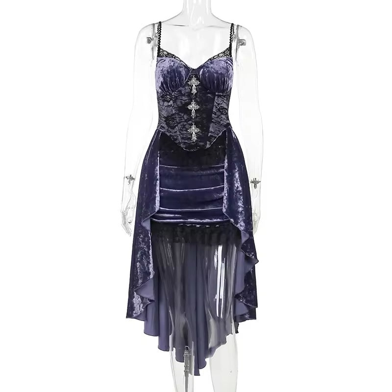 Elegant Goth Purple Velvet Dress | Gothic, Emo, Strap Sleeve Style