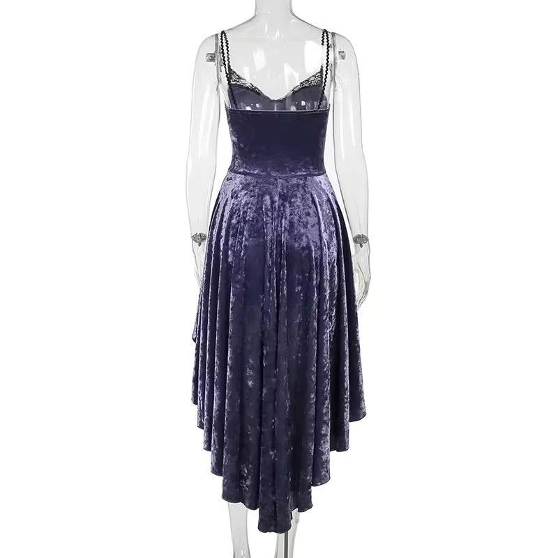 Elegant Goth Purple Velvet Dress | Gothic, Emo, Strap Sleeve Style