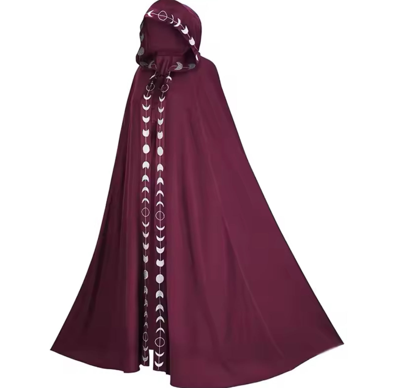 Hooded Witch Cloak Cosplay Costume | Unisex, Crescent Moon Design | Black, Red, Green, Purple, Blue