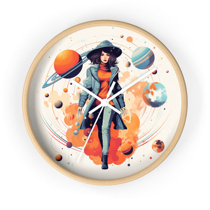 Celestial 'Astrogirl' Wall Clock | Spiritual, Divination, Astrology-themed Bedroom Decor and Accessories | Wooden Frame, Black & White