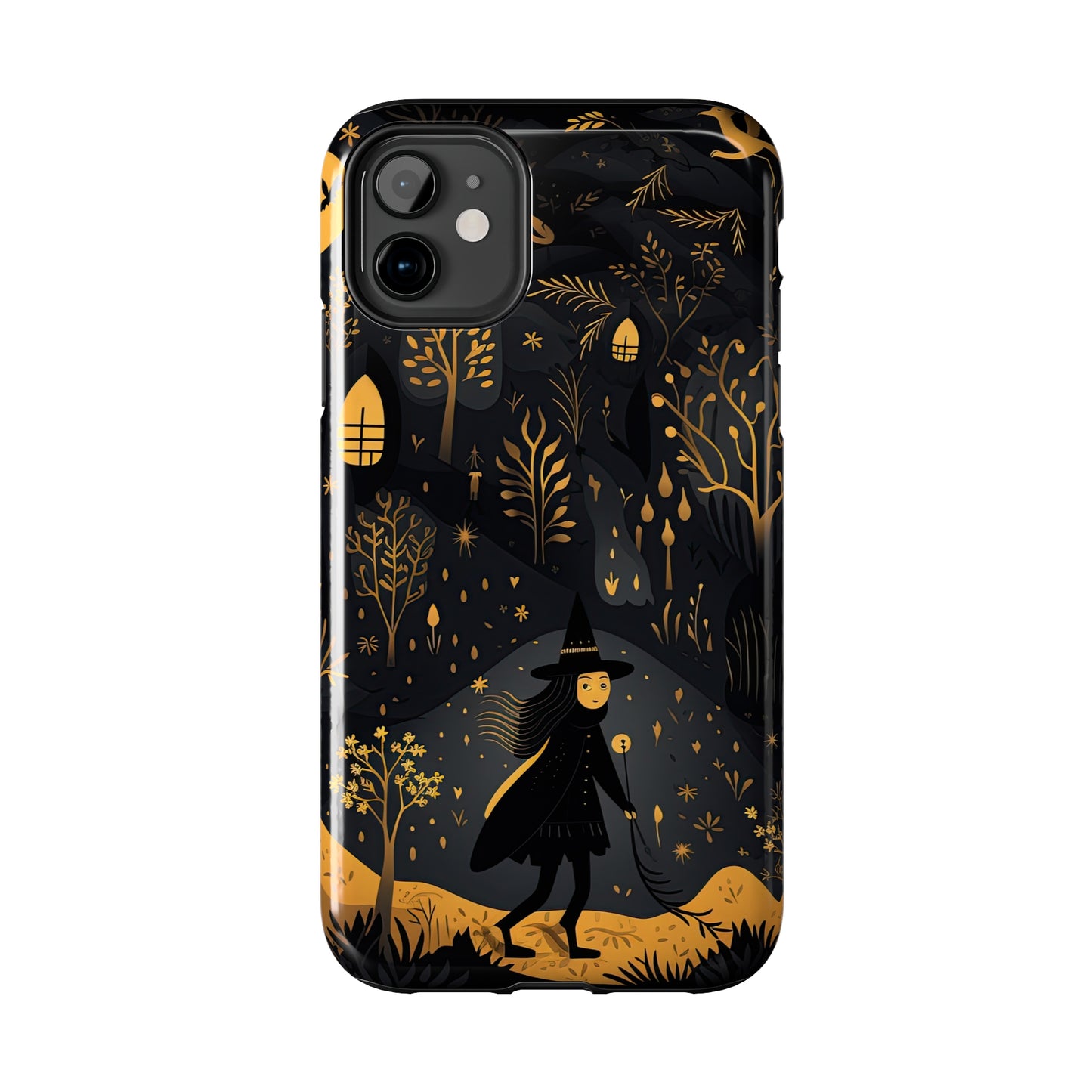 Dark Forest Witch Tough iPhone Cases | Baba Yaga in Creepy, Eerie Woods with a Broom | Impact-resistant, Shock-Absorbant | Premium Design