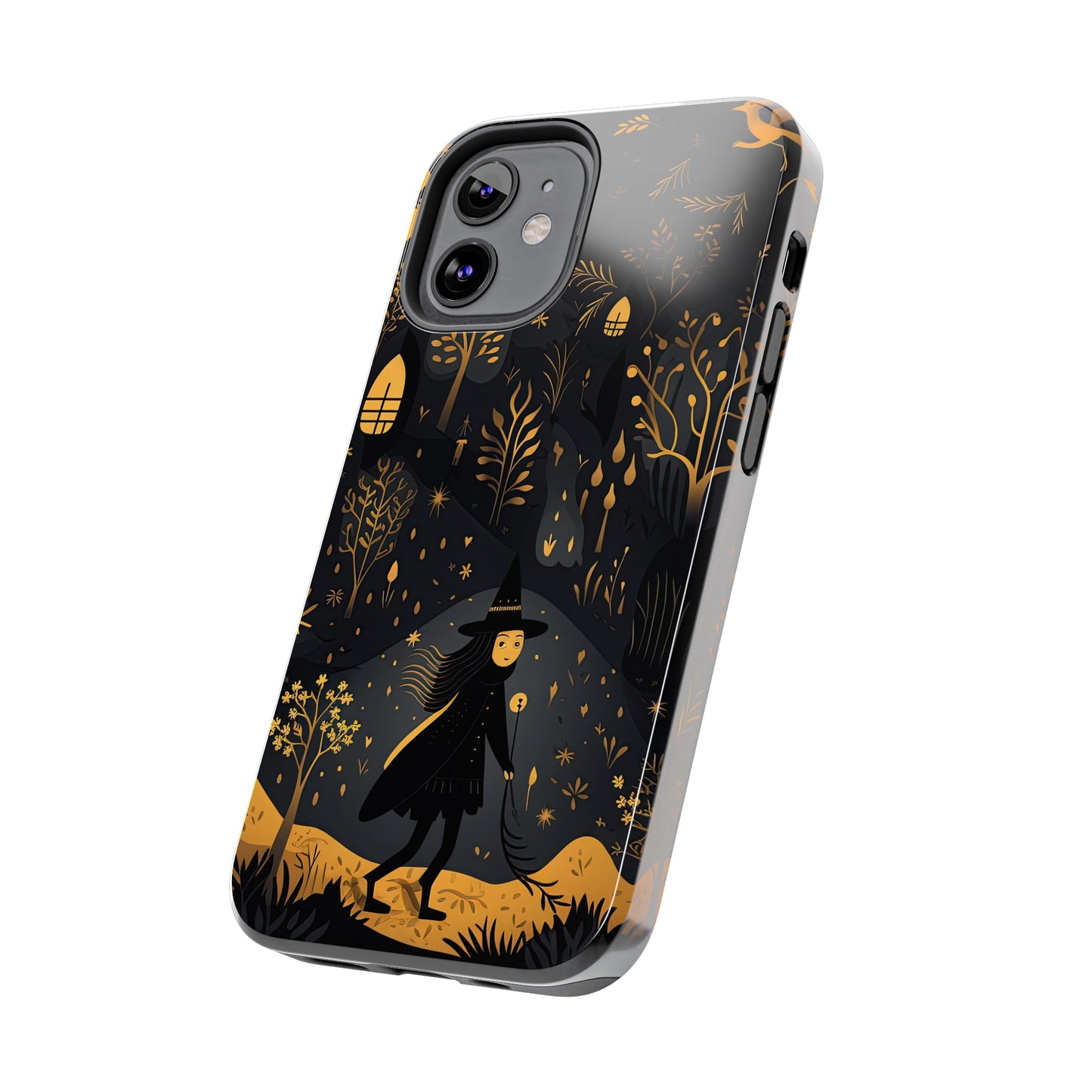 Dark Forest Witch Tough iPhone Cases | Baba Yaga in Creepy, Eerie Woods with a Broom | Impact-resistant, Shock-Absorbant | Premium Design