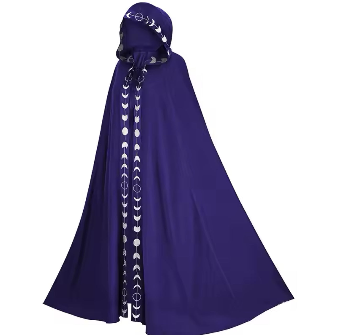 Hooded Witch Cloak Cosplay Costume | Unisex, Crescent Moon Design | Black, Red, Green, Purple, Blue