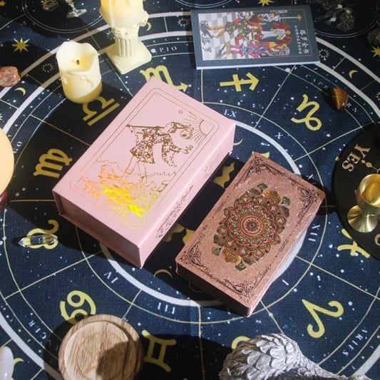 Pink Foil Floral Mandala Tarot Card Deck | Rider-Waite-Smith Premium Cards, Storage Box