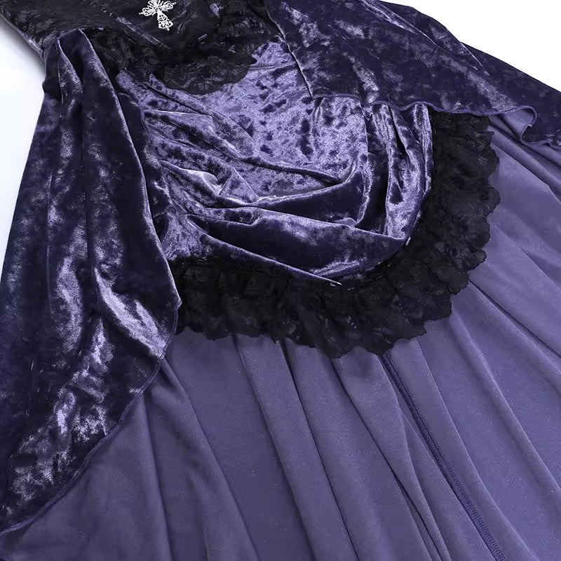 Elegant Goth Purple Velvet Dress | Gothic, Emo, Strap Sleeve Style