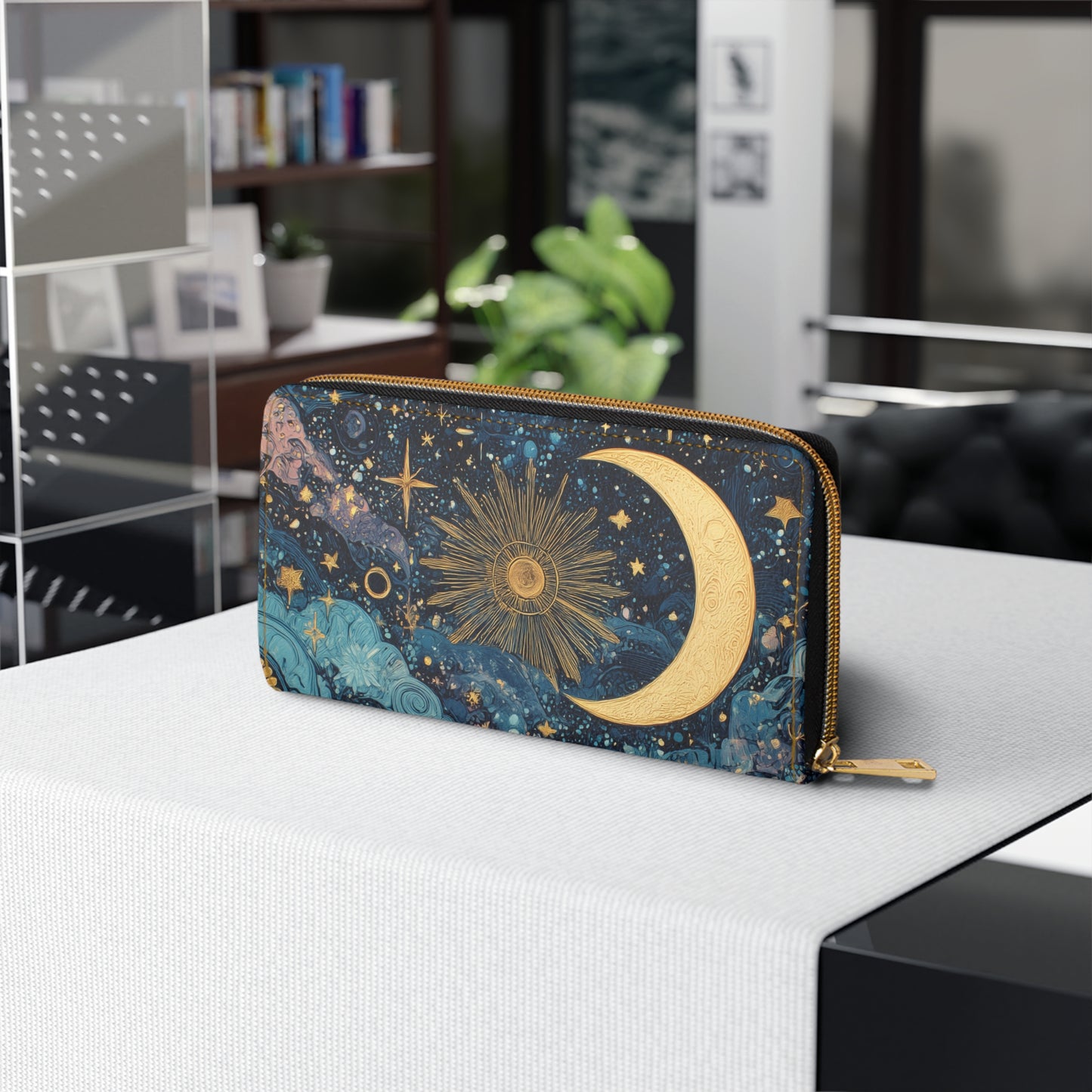 Whimsigoth Moon & Sun Celestial Zipper Wallet — Whimsical Nightscape Wallet