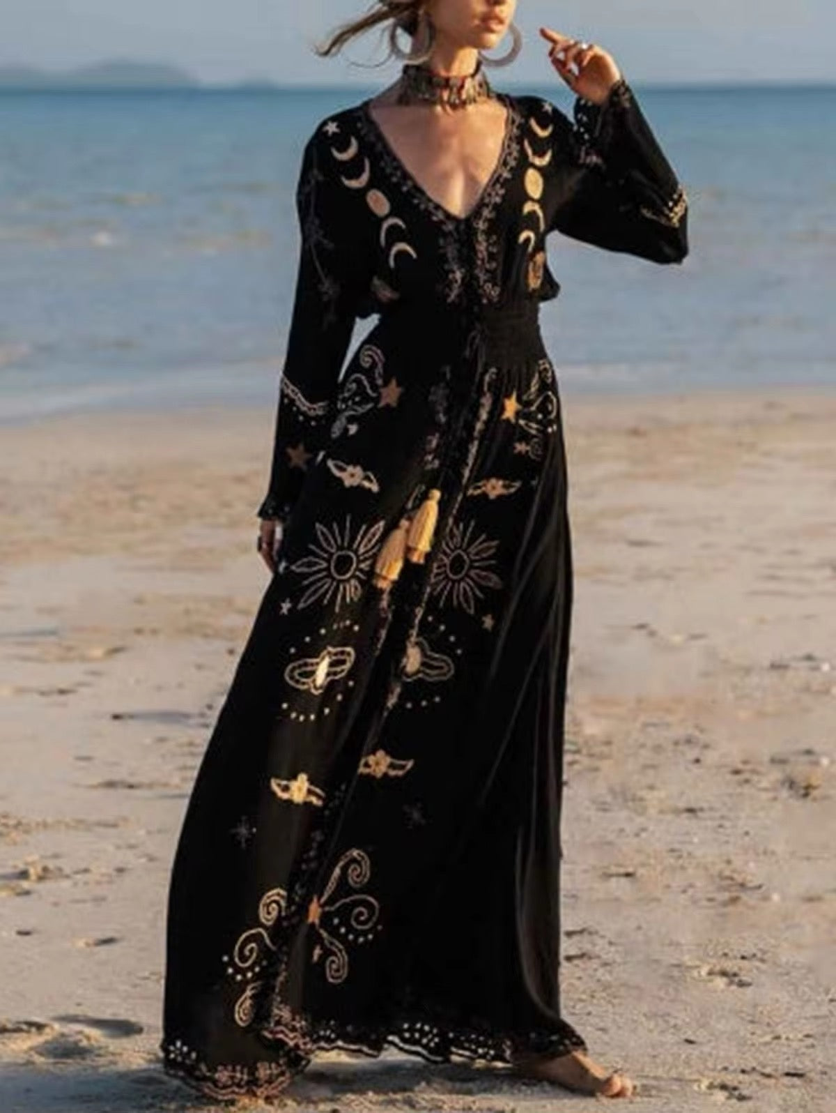 Bohemian Celestial Spiritual Moon Dress | Women’s Elegant Dress