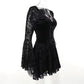 Elegant Goth Black Floral - Mesh/Lace Dress | Gothic, Emo, Long Sleeve, Corset Dress