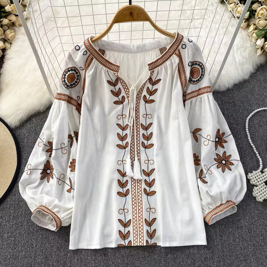 Bohemian Nature’s Essence Autumn Sleeve Top, High-Quality Stiched Design and Pattern