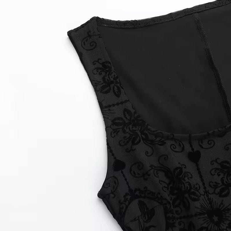 Gothic Black Floral - Mesh/Lace Dress | Goth, Emo, Sleeve Option