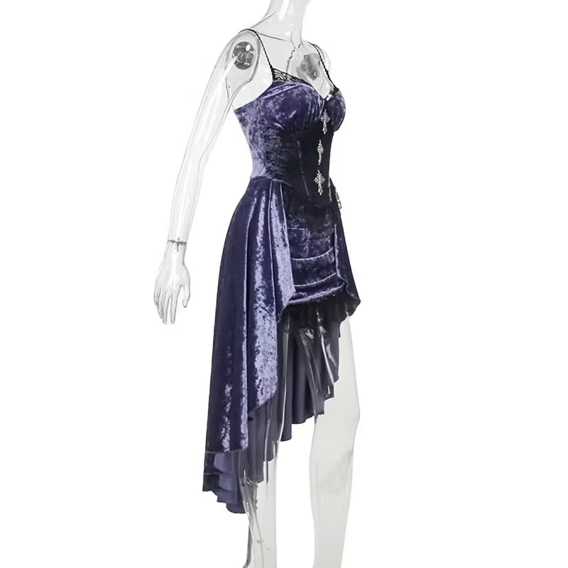 Elegant Goth Purple Velvet Dress | Gothic, Emo, Strap Sleeve Style