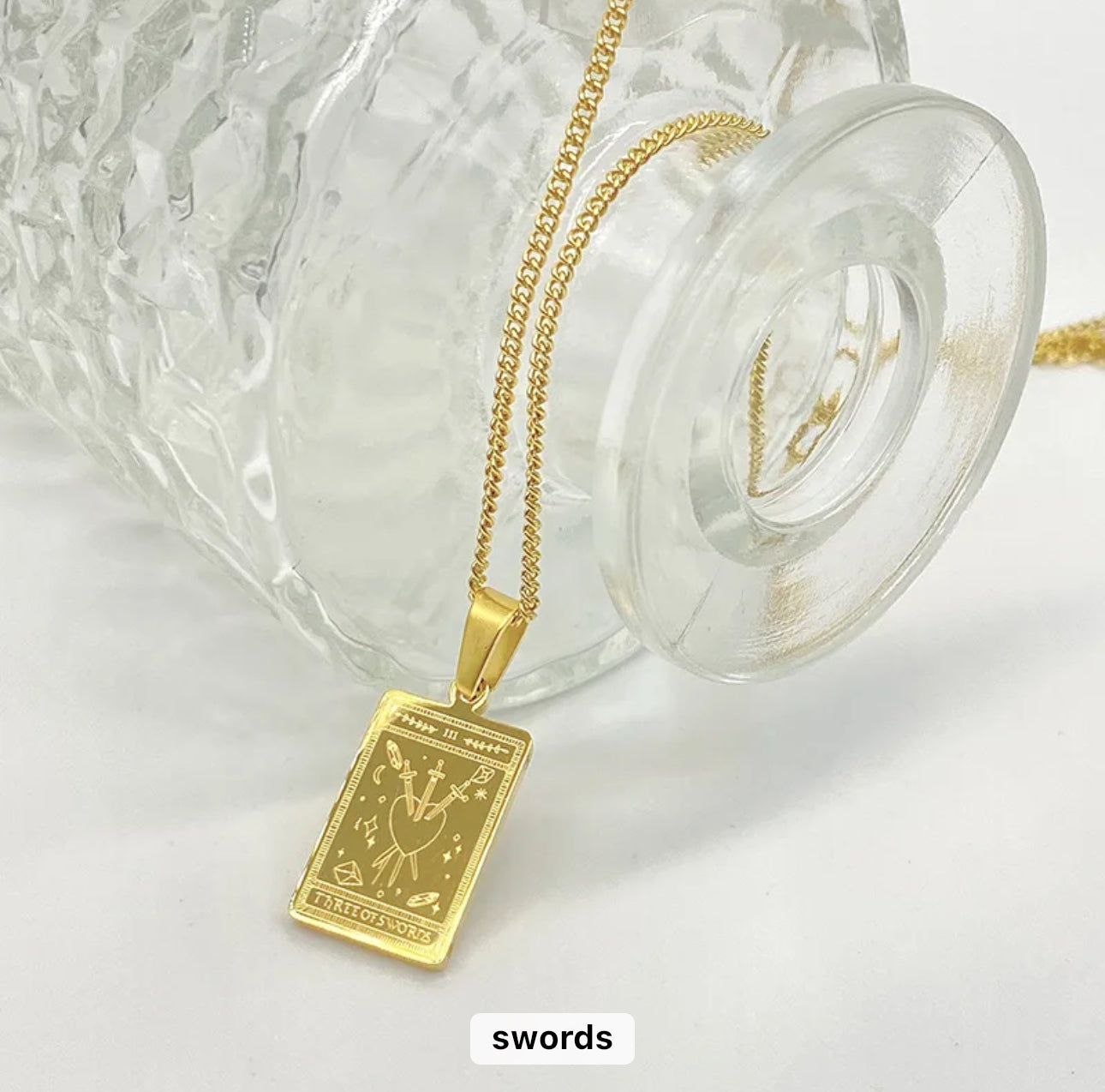 Engraved Tarot Card Necklace | 18K Gold Plated, 316L Stainless Steel