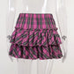 Pink and Red Whimsical Plaid Gothic Mini Skirt, Emo and Whimsigothic Style