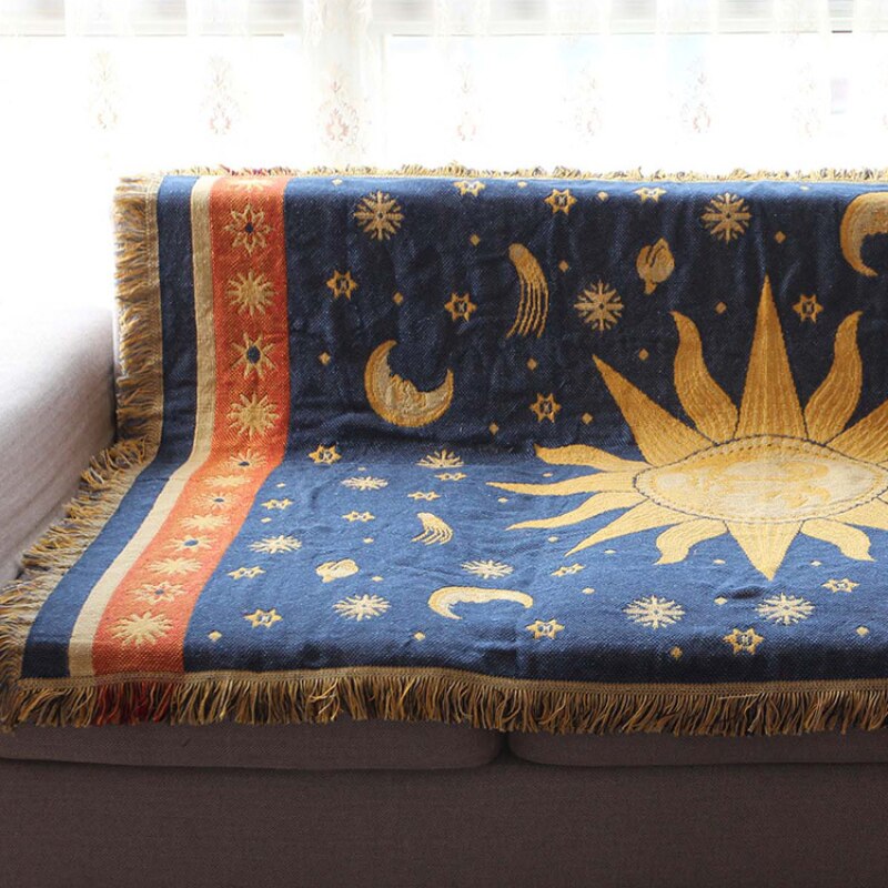 Celestial Blanket | Counch / Sofa Blanket, Sun and Moon Design | Starry Cosmic Decor