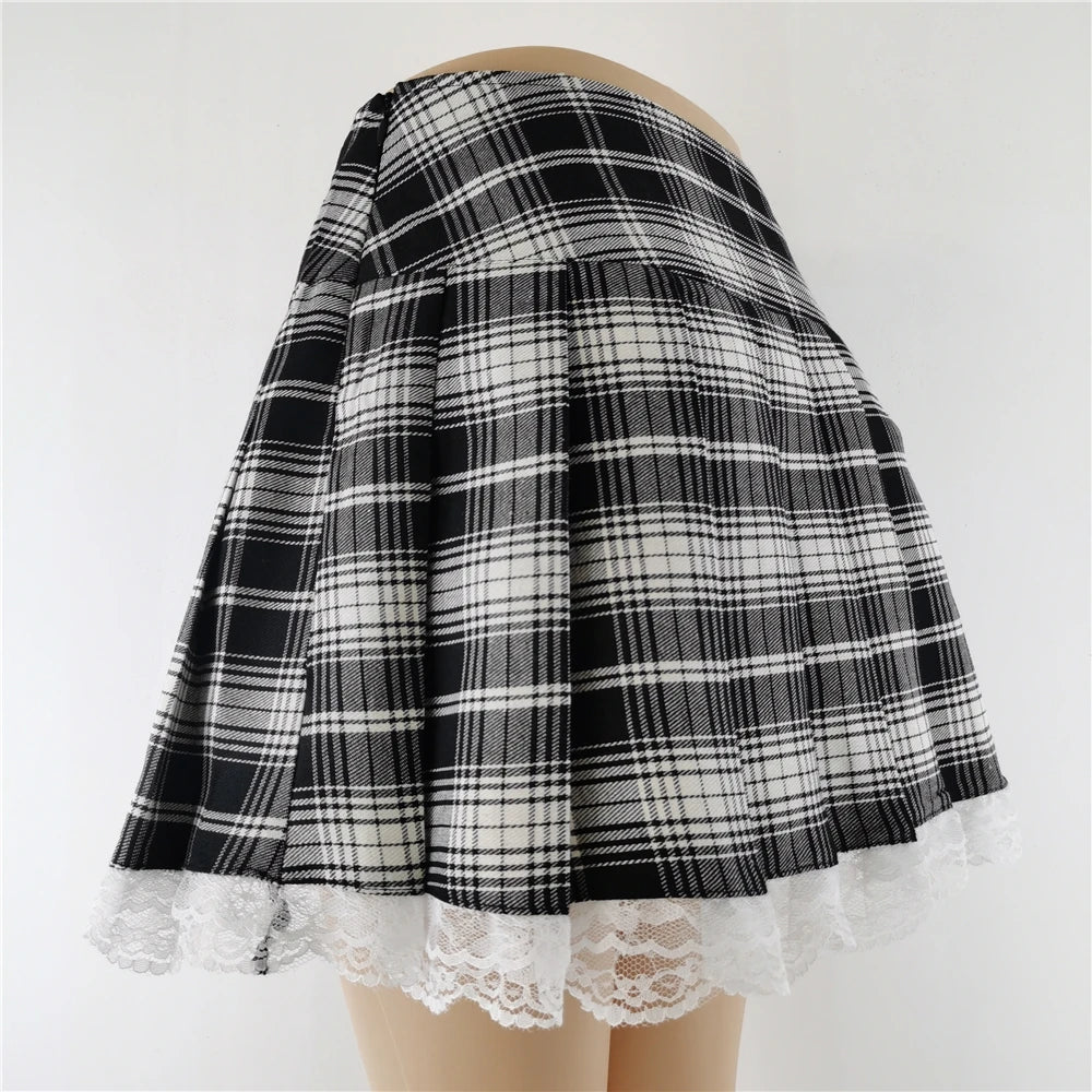 Red Plaid Lace Mini Skirt, Gothic and Emo Style