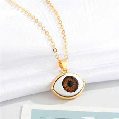 Brown Evil Eye, Nazar Pendant - Necklace, Gold color Chain