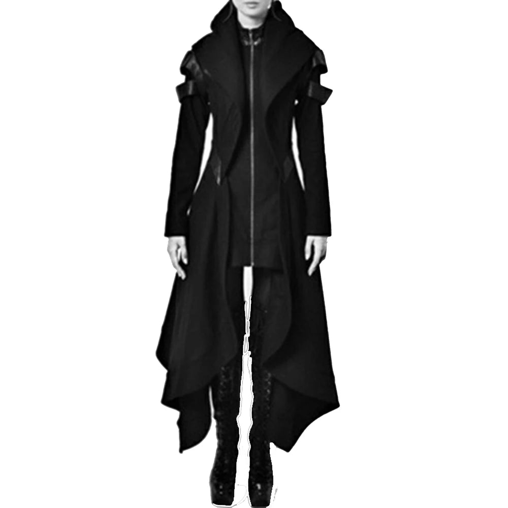 Gothic Women's Trench Coat, Black Emo, Wicca, Cosplay Apparel