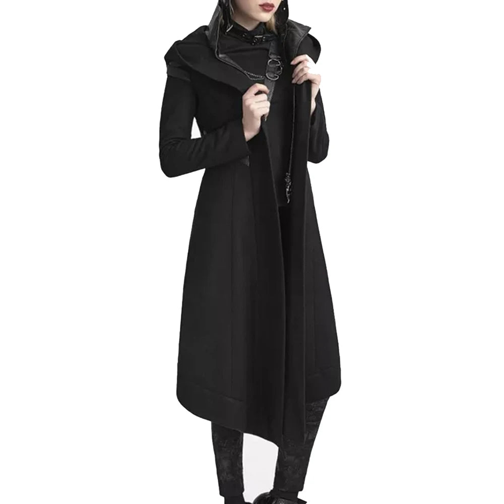 Gothic Women's Trench Coat, Black Emo, Wicca, Cosplay Apparel