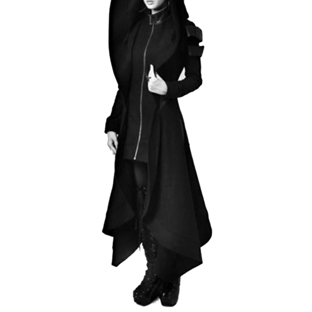 Gothic Women's Trench Coat, Black Emo, Wicca, Cosplay Apparel