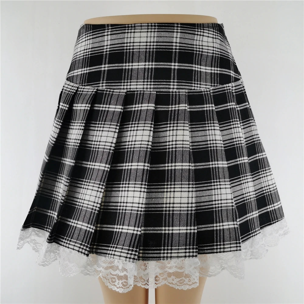 Red Plaid Lace Mini Skirt, Gothic and Emo Style