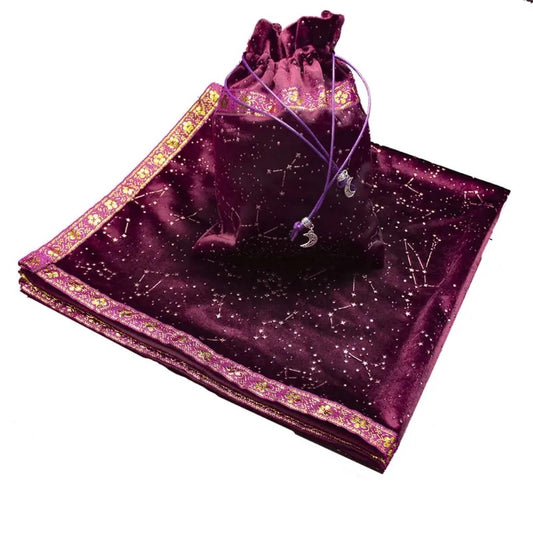 Velvet Purple Divination Tablecloth - Tarot Card Altar Cloth Mat and Pouch