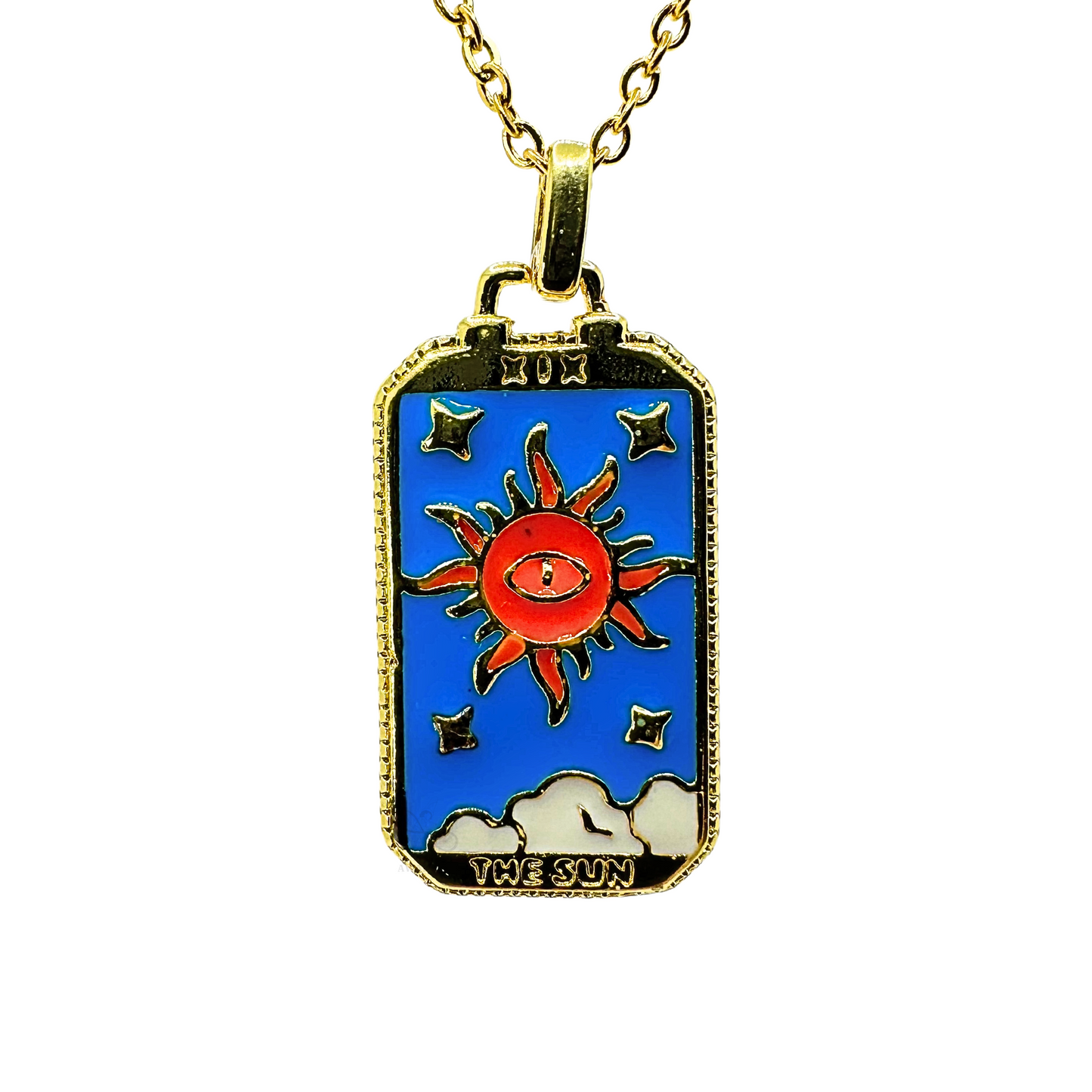 Dainty ‘The Sun’ Tarot Card Necklace | Enamel, Stainess Steel