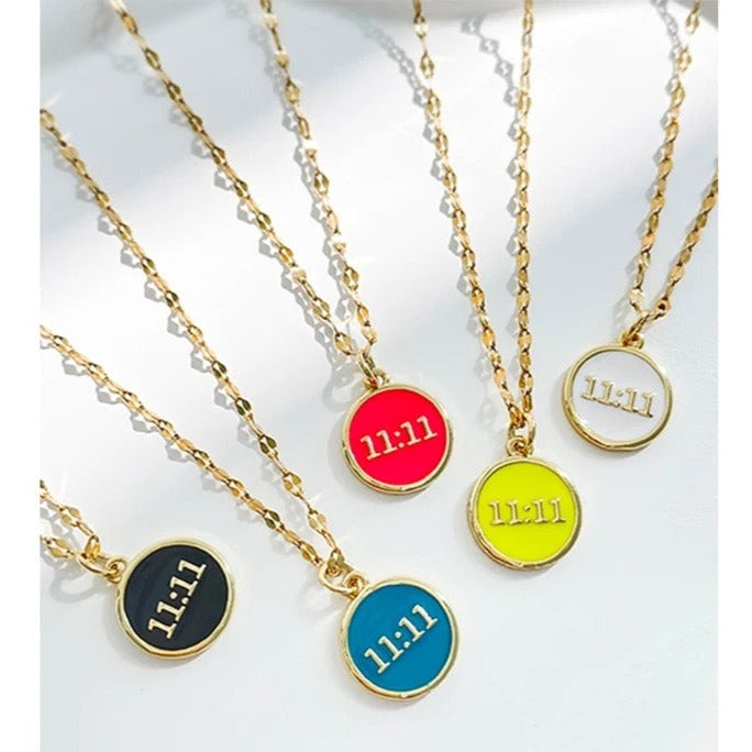 Gold Titanium Plated 11:11 Angel Number Necklace | Colorful Pendants